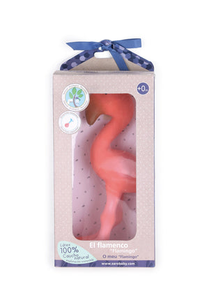 Tikiri Bijt- en knijpspeelgoed Flamingo in verpakking