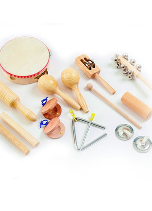 10 percussie instrumenten om muziek te maken trommel, symbalen, castagnetten voor kinderen