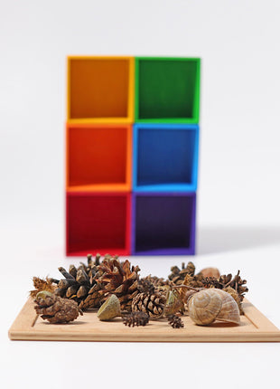 Grimm`s 6 houten sorteerbakjes in regenboogkleuren