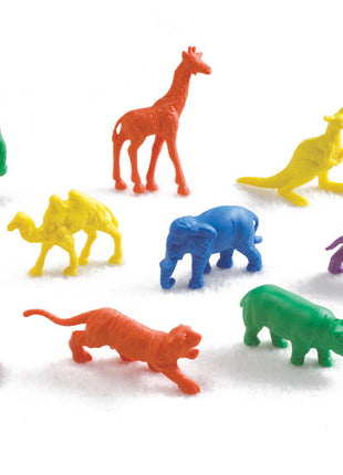 giraf, olifant, kameel, tijger, gorilla, neushoorn, beer, nijlpaard, kangoeroe en leeuw om te leren tellen