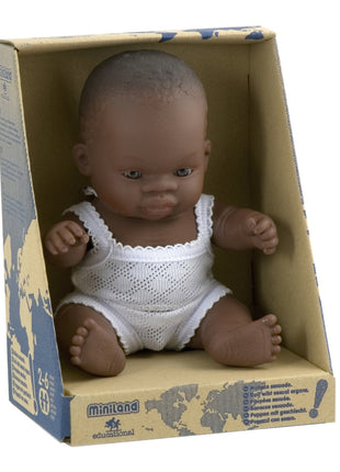 Miniland pop Afrikaanse jongen 21cm in verpakking