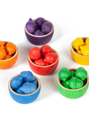 36 eikels van Grapat in 6 schaaltjes open einde speelgoed sorteerspeelgoed