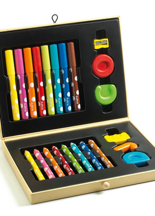 Djeco kleurdoos voor kleintjes met stiften, potloden en waskrijtjes